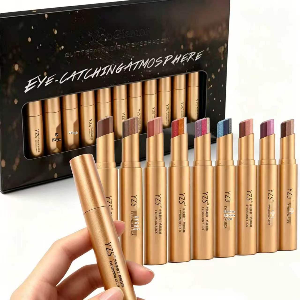 Stick Radiant cu Fard de Ochi în Gradient Tricolor - Sclipitor, de Lungă Durată, Ușor pentru Începători 3.5g