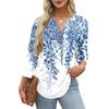 Women's Fashion Casual Floral Print Neck 3/4 Sleeve T-Shirt Top for Everyday Wear