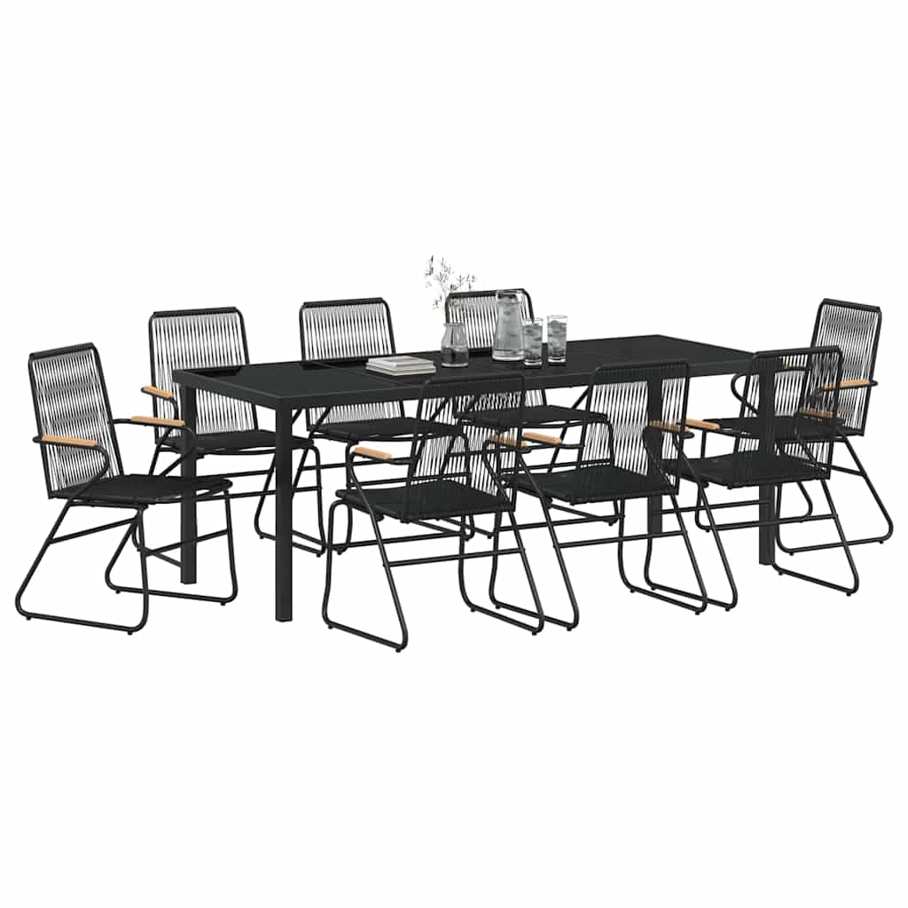 Outdoor Dining Set 9 pcs Black Powder Coated Steel