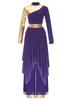 S-XXL Womens Worship Praise Dance Costume Long Sleeve Asymmetrical Hem Dress and Wide Leg Pants Contrast Color Dancewear Outfits