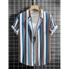 Summer new men's top striped D print men's cardigan lapel