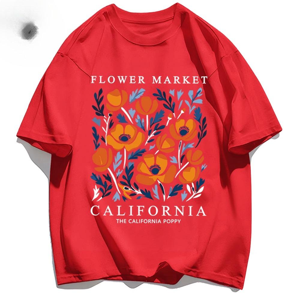 Yellow Flowers Market California Print TShirt Woman Soft Tee Top ONeck Casual T Shirt Crewneck Sports Short Sleeve