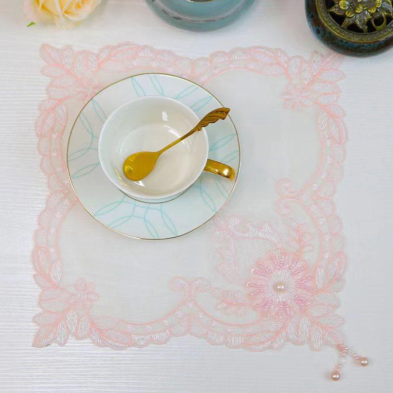 NEW pink beads flowers Embroidery table cloth cover wedding party tablecloth kitchen Christmas Table decoration and accessories