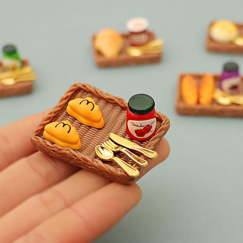 1Set Dollhouse Miniature Food Dessert Cake Tray Tableware Kitchen Model Decor Toy Doll House Accessories