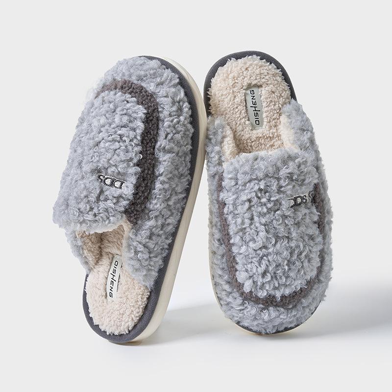 Lace bow plush slippers autumn and winter new home non-slip warm advanced sense can be worn outside thick-soled cotton slippers