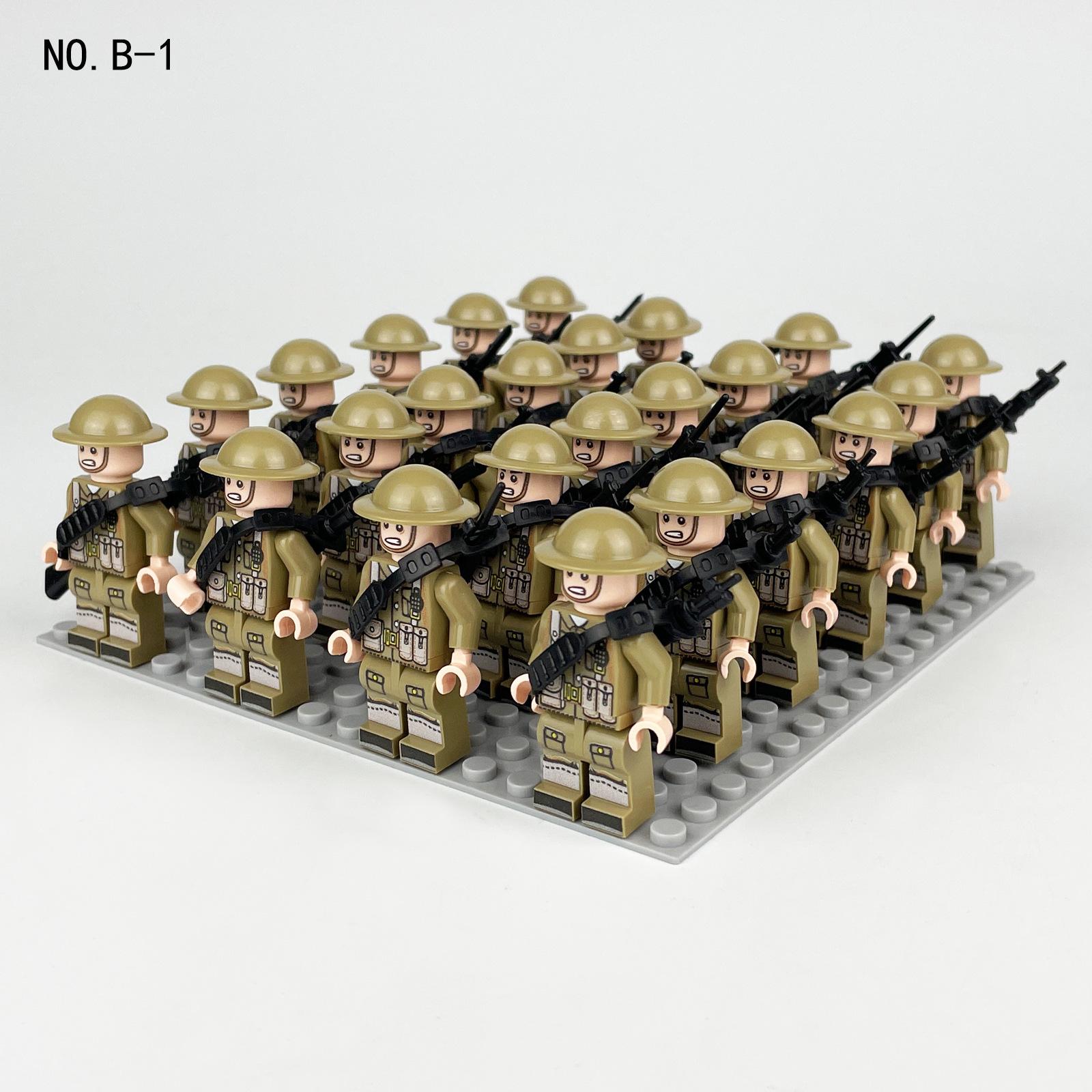 Five Phalanx Dolls B1 Small Particle Baseplate Assembled Building Block Toys German British Soviet Russian Army