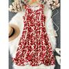 Summer New Style Sleeveless Printed Dress with A Fashionable Loose Round-necked Backless Design