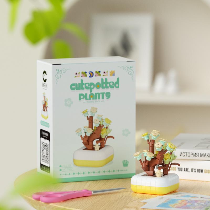 Blumenstrauß Bonsai Bausteine Künstliche Pflanze aus Kunststoff Staubschutz Mikromodell Dekoration Spielzeug für Kinder Geburtstagsgeschenk