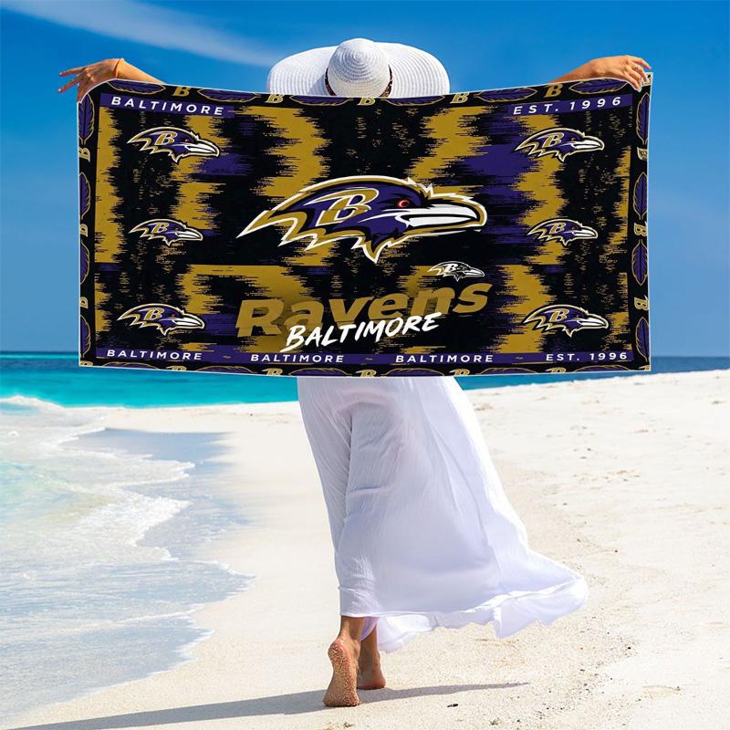 Baltimore Ravens Logotyck Tryckt Strandhandduk, Stor Mjuk Snabbtorkande Handduk för Strand Camping Simning