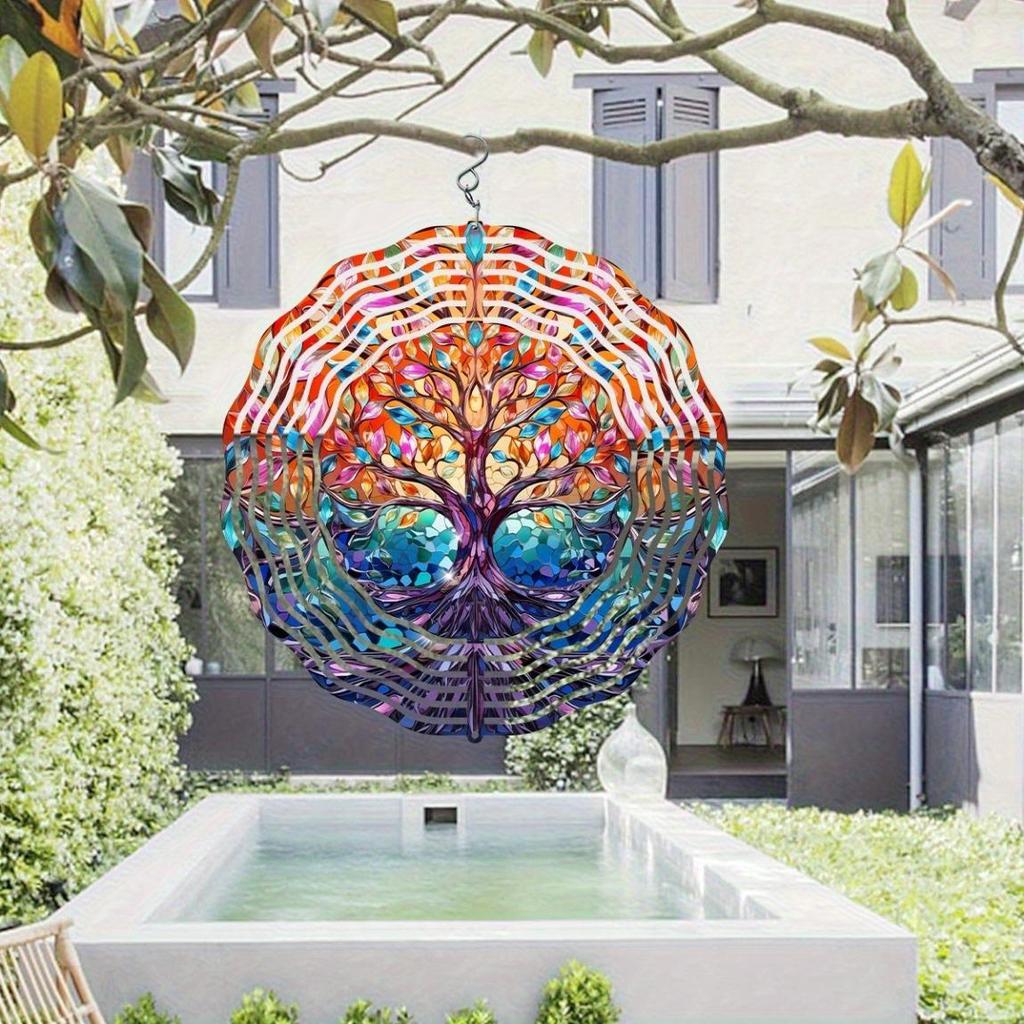 Vibrant 2D Tree of Life Wind Spinner - Colorful Acrylic Garden Art with Stained Glass Effect, Dynamic Sublimation Design for Indoor & Outdoor Decors