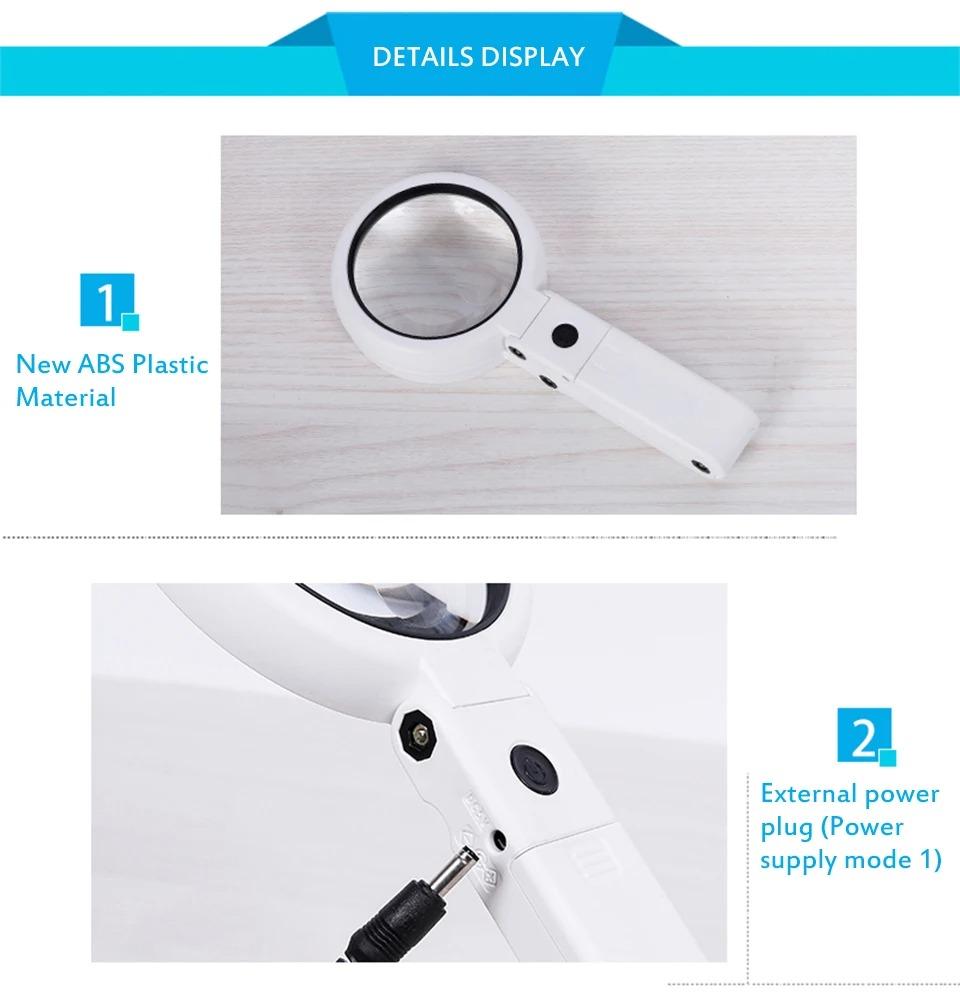 Portable Foldable Desktop Magnifying Glass with LED Lights Handheld for Repair Tool and Newspaper Reading