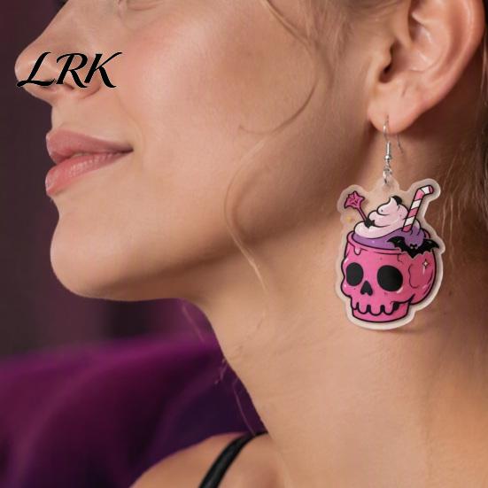 Dark Style Halloween Accessories 1 Pair 2D Acrylic Earrings for Women, Spooky Pumpkin Skull Graphic Black Cat Dangle Drop Earrings, Holiday