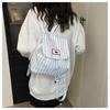 Schoolbag popular rabbit ear bag 1011 new vertical stripe commuter large capacity canvas backpack contrasting color versatile backpack