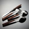 304 stainless steel walnut handle knife, fork, spoon, western tableware, lathe hardware, matte hand-thrown round spoon gift