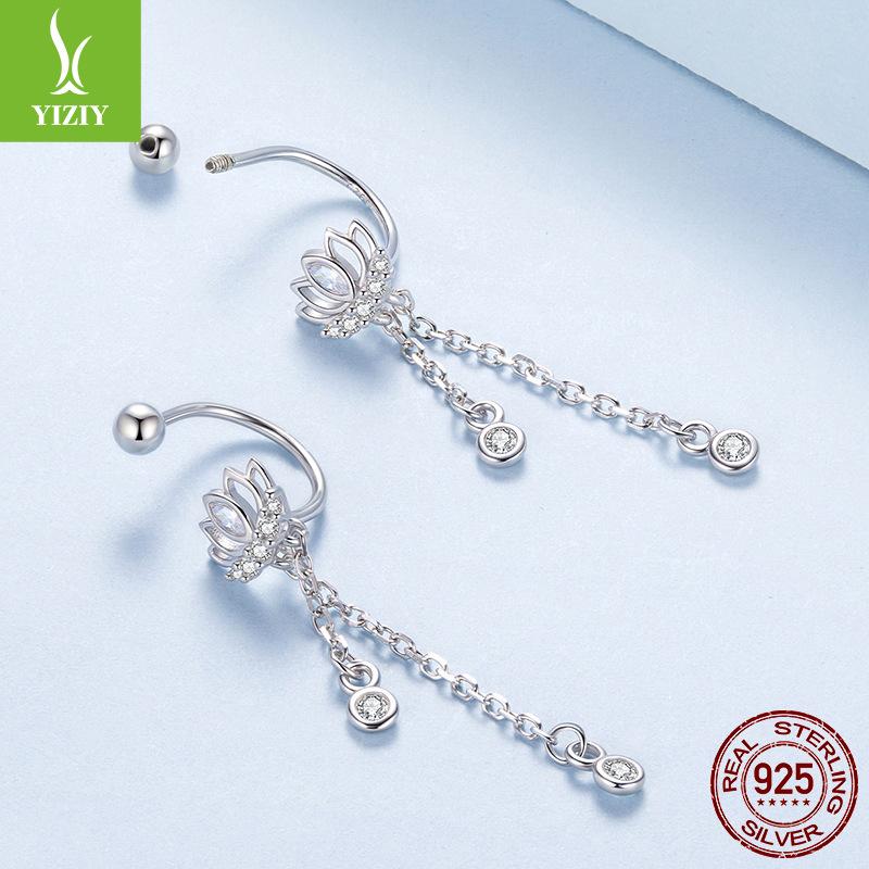 S925 Sterling Silver Tassel Lotus Stud Earrings Elegant And Smart High Temperament Flower Earrings Earrings