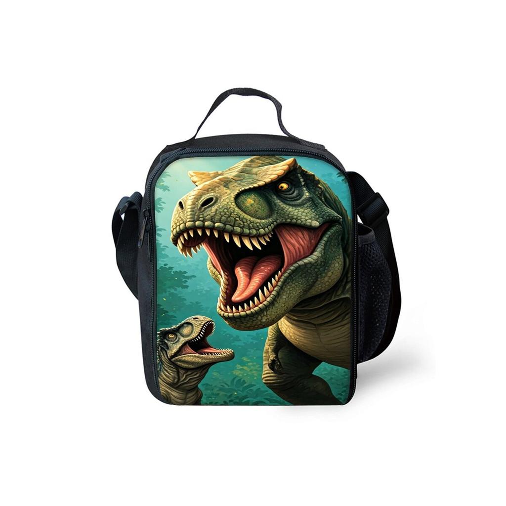 Volcano Dinosaur Print Shoulder Strap Insulated Lunch Bags 2D Cartoon Boy/Girls Picnic Food Preservation Lunch Box Bag Thermal