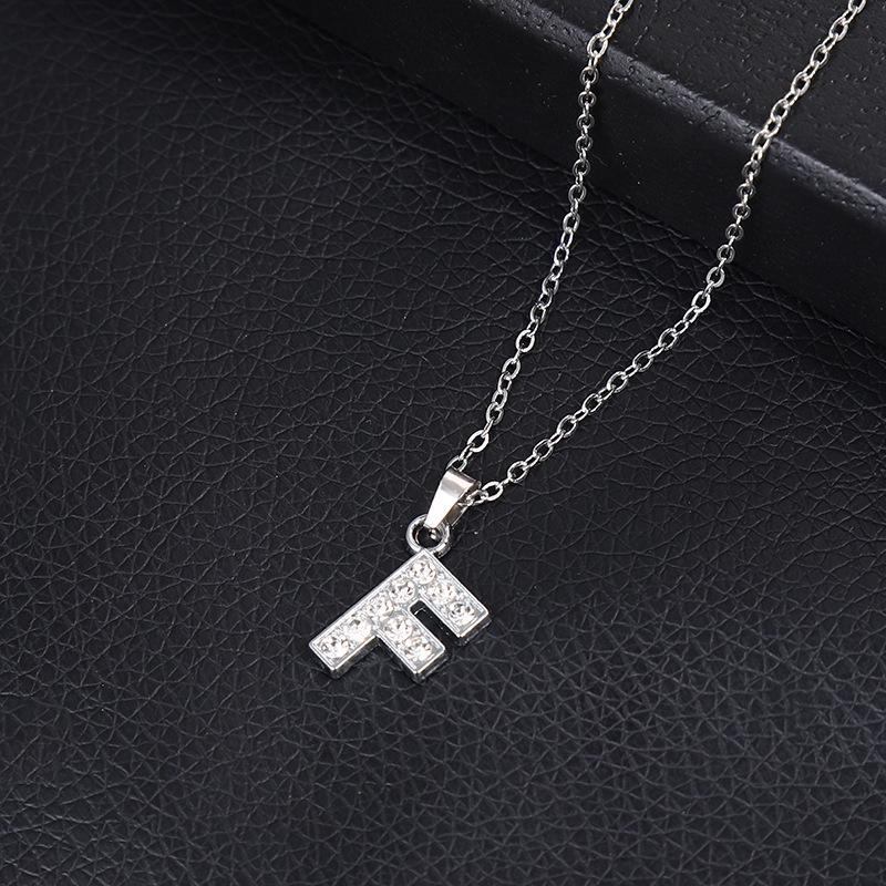 European & American Inlaid Rhinestone English Letter Choker Necklace for Women - Stainless Steel Pendant Jewelry Accessory