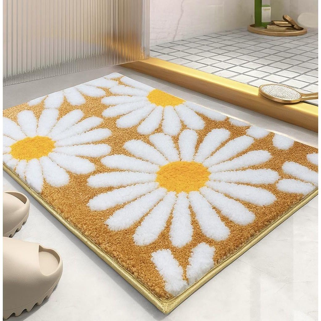 

Flower Super Soft Microfiber Bath Mat Super Absorbent Anti-Skid Door Mats for Home/Bathroom/Bedroom/Kitchen/Floor Mat (Beige) Pack of 1