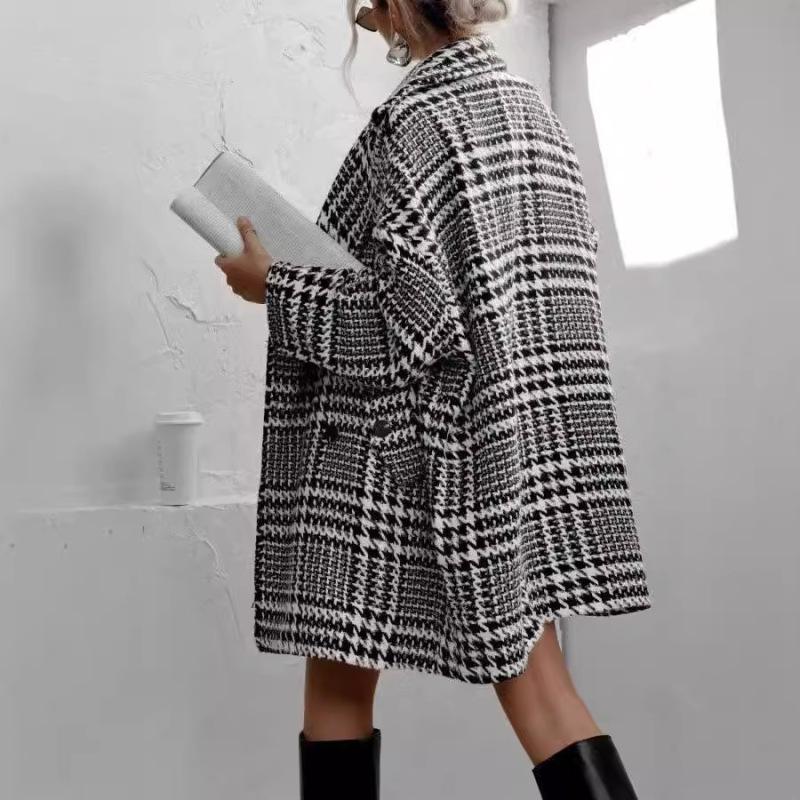 Tooxika New Autumn And Winter Thickened Lining Coat Woolen Houndstooth Wool Coat