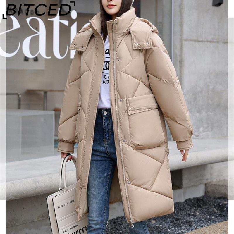 BITCED Thickened Puffer Jacket Down-Filled Cotton Coat Women's Loose-Fit Winter Coat Mid-Length Knee-Length Cotton Jacket