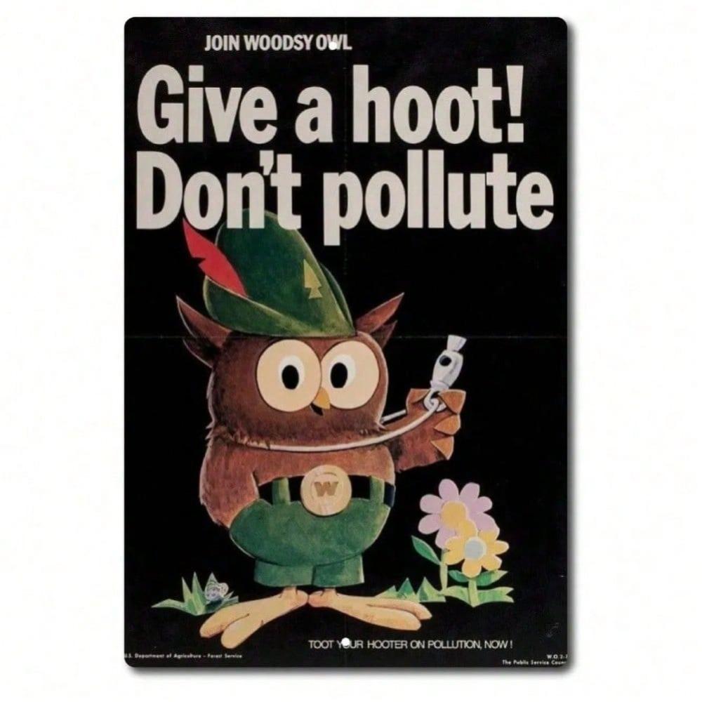

Funny Woodsy Owl Give A Hoot Dont Pollute Metal Sign Rustic Vintage Aluminum Wall Decor for Home Garage Bar Bedroom 20x30cm