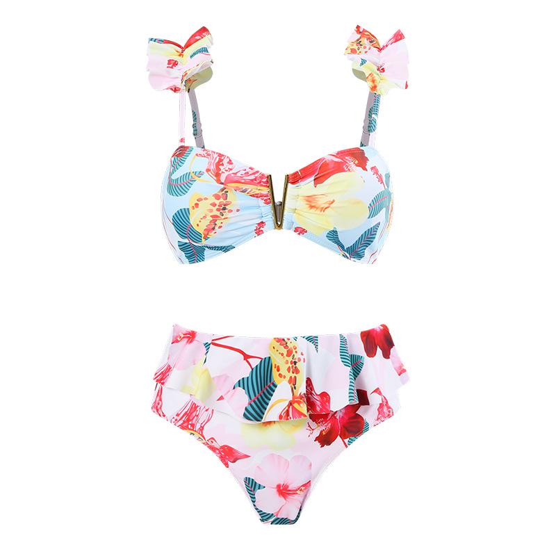 2023 European & American Split Conservative Swimsuit with V Iron Mesh Wrap Skirt Set