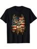 Mens Deer Hunting T Shirt USA Flag Camo Graphic Outdoor Hunting Casual Tee