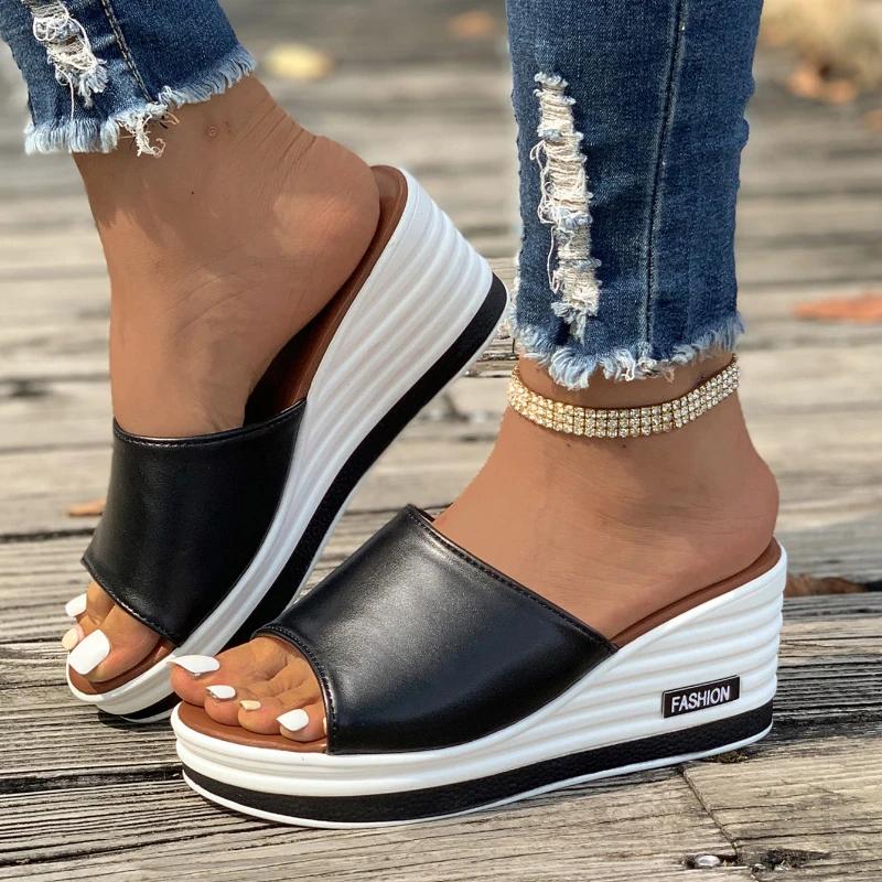Fashion Women Fashion Wedges Heeled Slippers Casual Flip Flops Summer New Party Platform High Heels Shoes High Heels Peep Toe Slippers