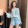 Short Sunscreen Shirt  Blouse Rope Waist Strap Loose Wear Summer Thin Top Women's Clothing  Female Coat Sun Protection Cardigan Polo Collar Shirt