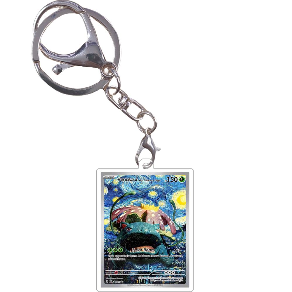 Pokemon Keychain Van Gogh Oil Painting Series Eevee Charizard Mew Mewtwo Acrylic Small Cards Anime Game Pendant Game Prop Toys