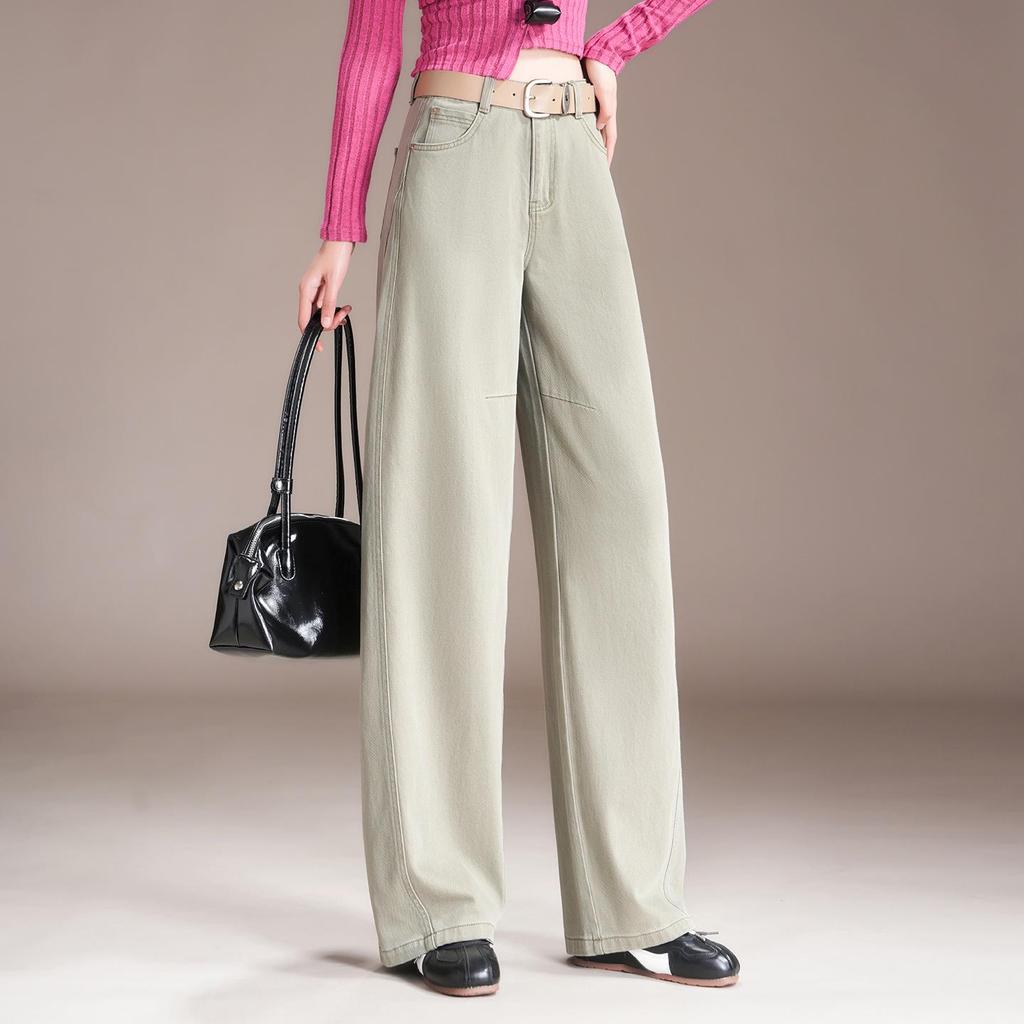 Women's High-Waisted Curved Leg Denim Jeans, Spring 2026 - Slimming, Loose Wide Leg, Floor-Length Trousers