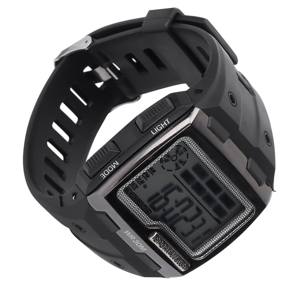 Digital Sports Watch Large Dial Night Light Waterproof Dual Time Outdoor Electronic WatchBlack