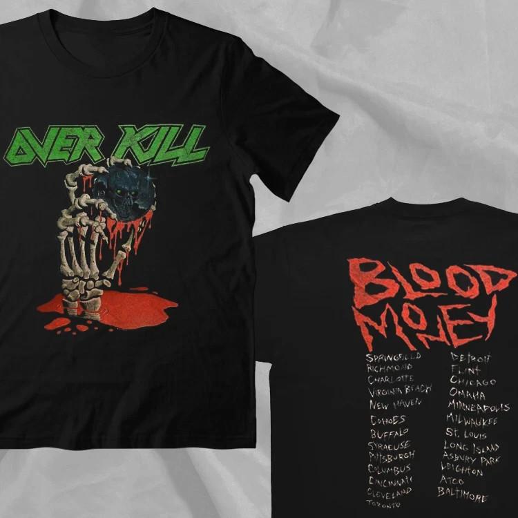 Overkill Band Blood Money 90s Tour Black Double Sided T-Shirt Cotton Full Size XXXL