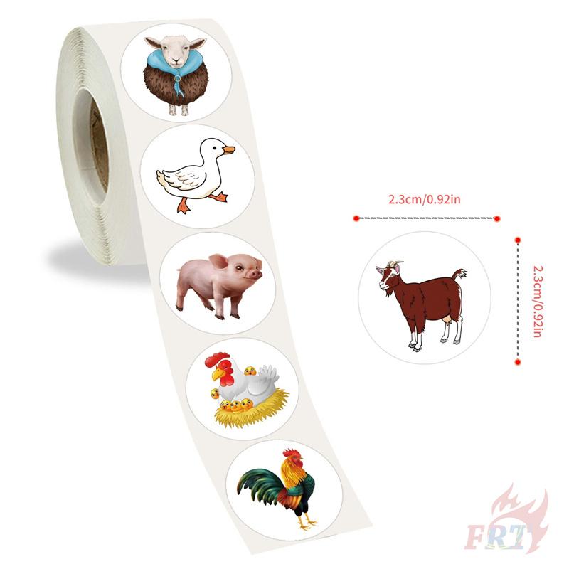 500Pcs/Roll Farm Animals Kids Rewards Stickers - DIY Scrapbooks Album Decor Sealing Label Decals