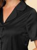 Cheibear Pajama Short Sleeve Solid Satin Top and Capri Size S Women's Set, Pants, Black,