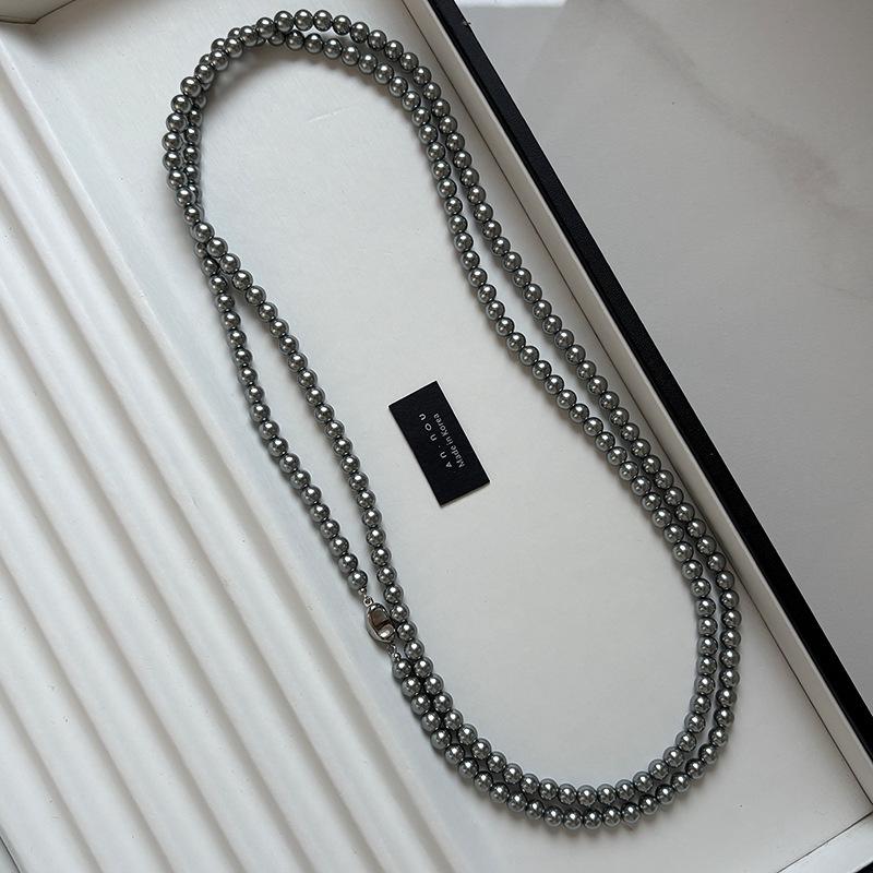 Elegant French Layered Pearl Necklace - Women's High-End Versatile Clavicle Chain, Simple Retro Style