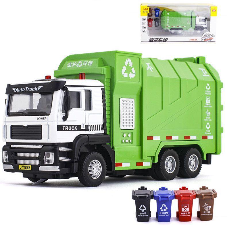 1/32 City Garbage Truck Car Model Diecast Metal Garbage Sorting Sanitation Vehicle Car Model Sound and Light Childrens Toys Gift