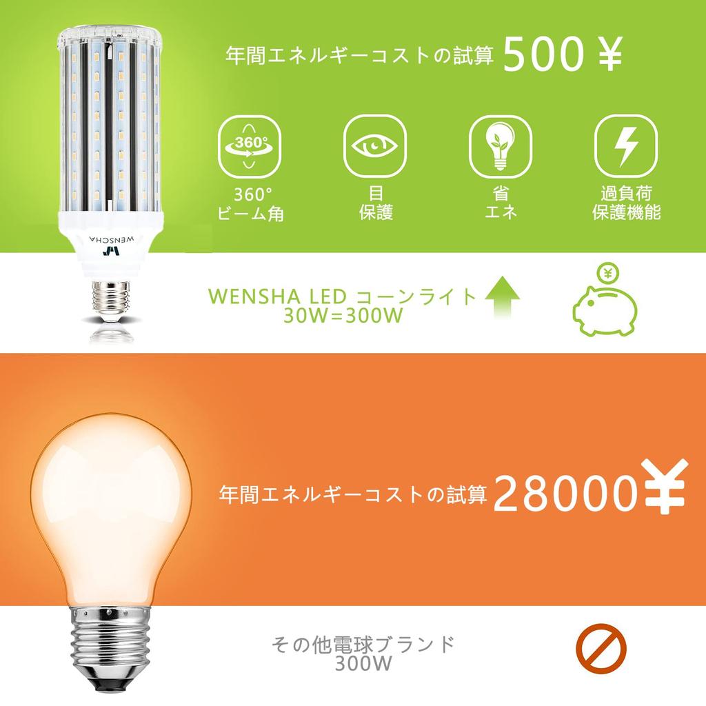 LED Corn Light, Corn Shape, 30W, E26 Base, 3500Lm6000K, Equivalent To a 300-350W Incandescent Bulb, Ultra-Bright, Energy-Saving, Long-Life, Suitable