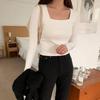 New ArrivalS Open Run Women S Simple T ShirT auTumn Square Neck Slim fiT