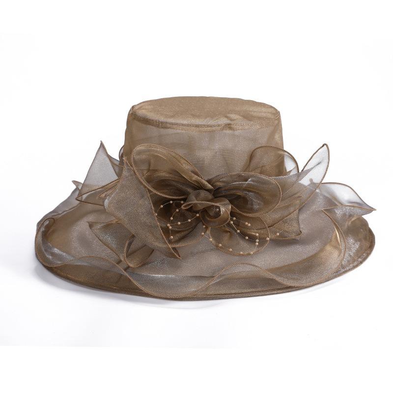 Elegant Summer Women's Sun Hat Breathable Organza Material with Woven Floral Decor Fits Head Sizes 56-58cm