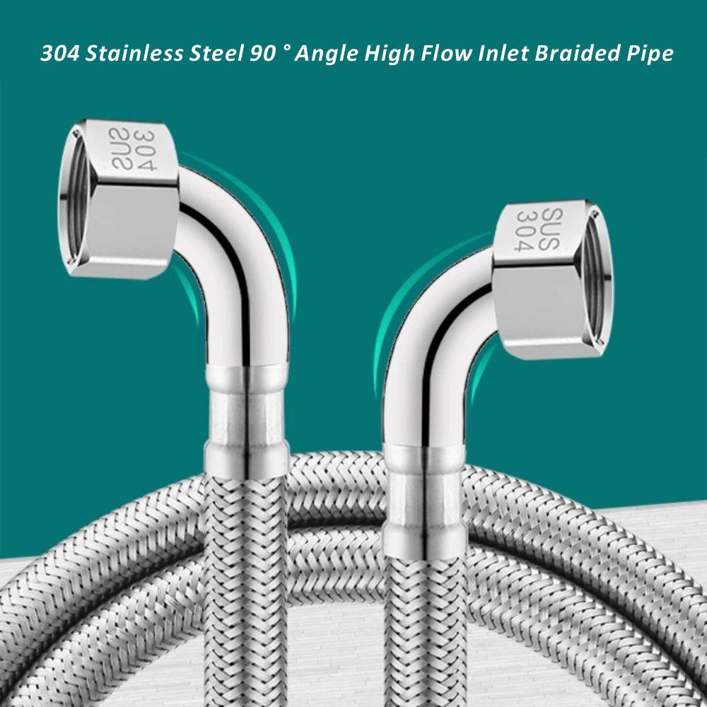 New 1pcs 20-200cm Stainless Steel Braided Flexible Hose Household Water Heater Toilet 90° Bend Pipe Elbow Water Inlet Pipe