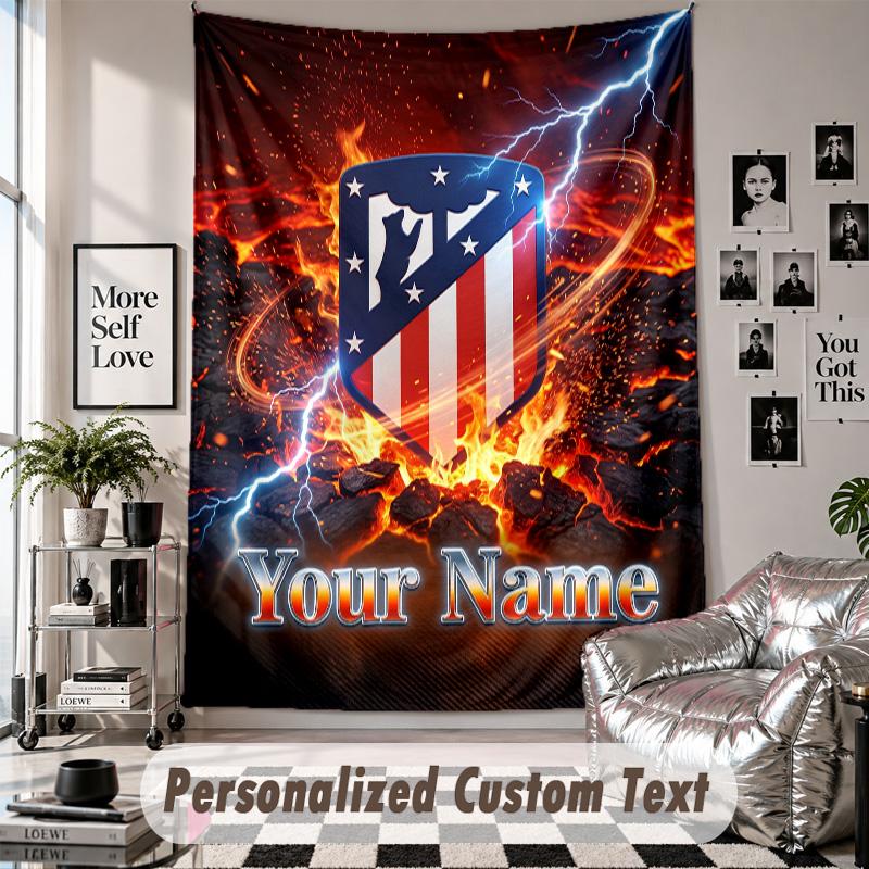 Custom Tapestry Wall Hanging, Atletico Madrid Personalized Name Text Home Wall Decor
