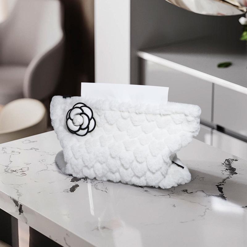 Camellia Love Plush Car Tissue Box - Hanging Armrest & Center Console Decor.