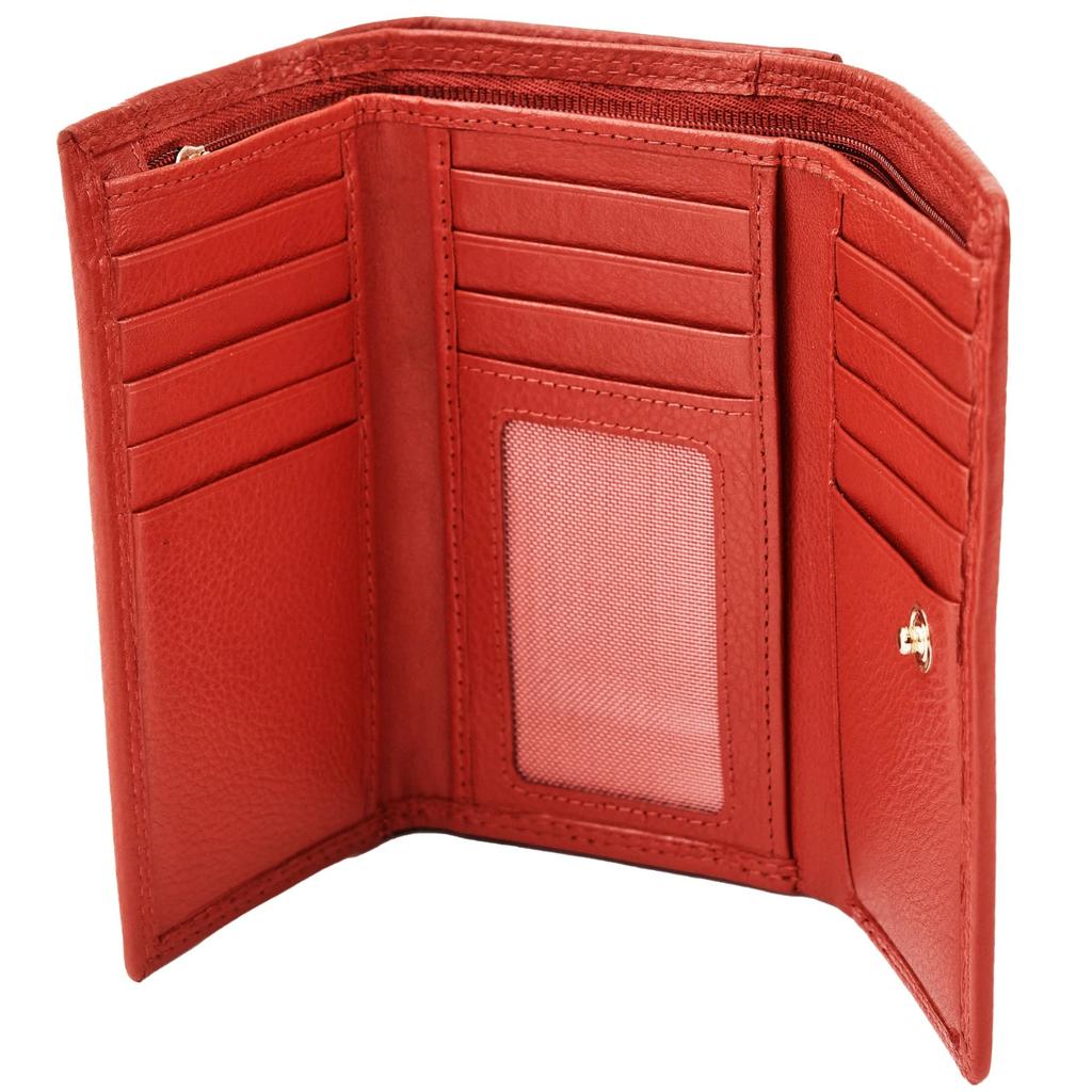 Women' Leather Wallet Wings with RFID Protection and a Roomy Interior Red