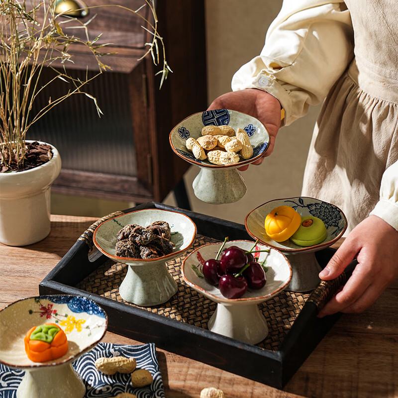 Retro Chinese Zen Ceramic High-Foot Dessert Plate