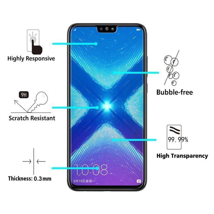 Protective Case - Phonillico® - Huawei Honor 8X - Transparent Silicone - Tempered Glass - Ultra Slim