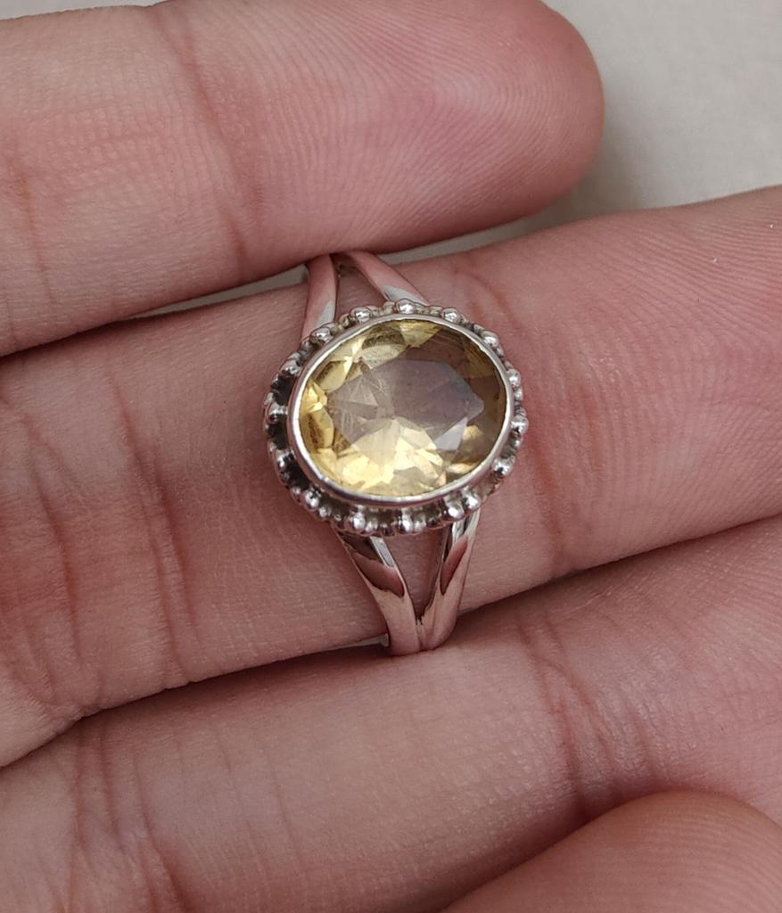 Citrine 925 Sterling Silver Ring: Handmade Faceted Gemstone, Positive Energy