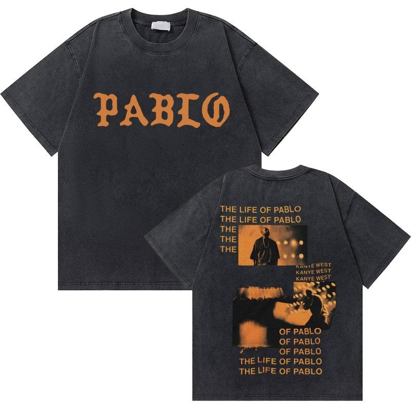 Washed Vintage Rapper Kanye West Graphic T-shirts THE LIFE OF PABLO Cover Print Tshirt women Hip Hop Fashion Oversized T Shirts S