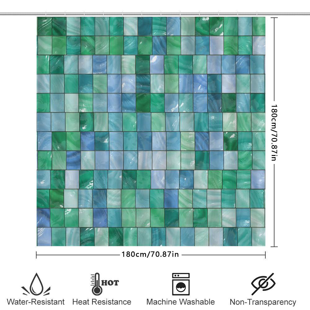 Green Blue Bath Mat Home Decor Shower Curtain Waterproof Fabric Bathroom Accessories For Bathtub Toilet Stickers Square Pattern