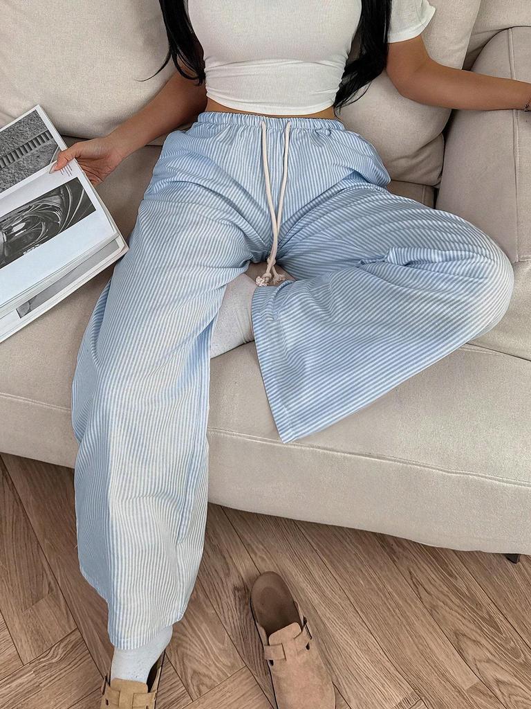 2025 Women's Striped Wide-Leg Tie-Up Pants: Casual, Versatile Fashion